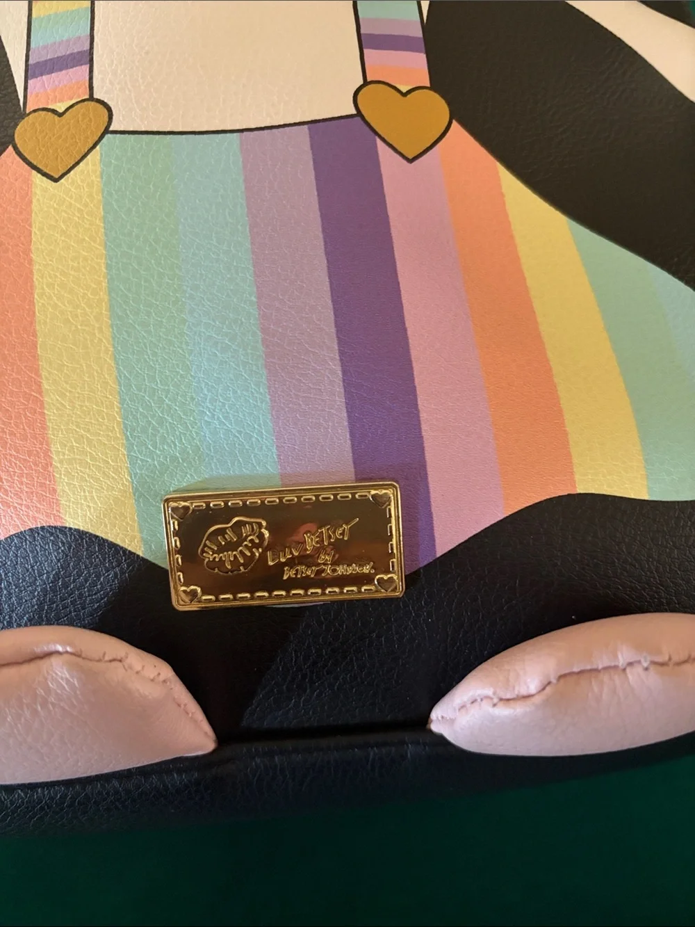 Girls' Rainbow Doll Backpack - Black with Pastel Stripes